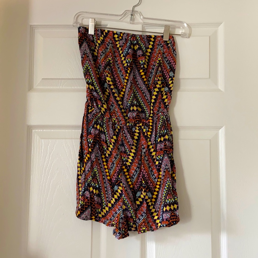Black Multi Print Strapless Romper